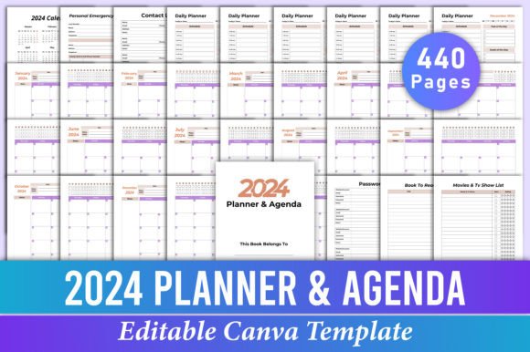Download 2024 Planner &amp; Agenda Canva Kdp Interior - Agenda Collection