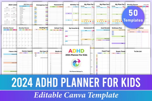 Download 2024 ADHD Planner for Kids Canva KDP - Premium Resources