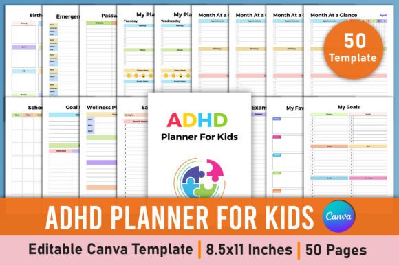 Download Editable ADHD Planner for Kids Canva - Premium Resources
